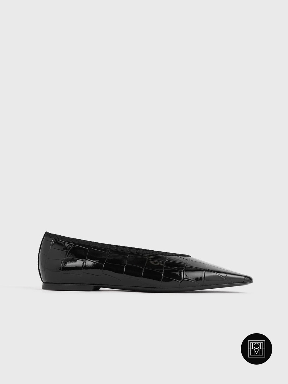 Toteme Black Croc-Embossed Square-Toe Ballet Flats - Picture 3 of 7